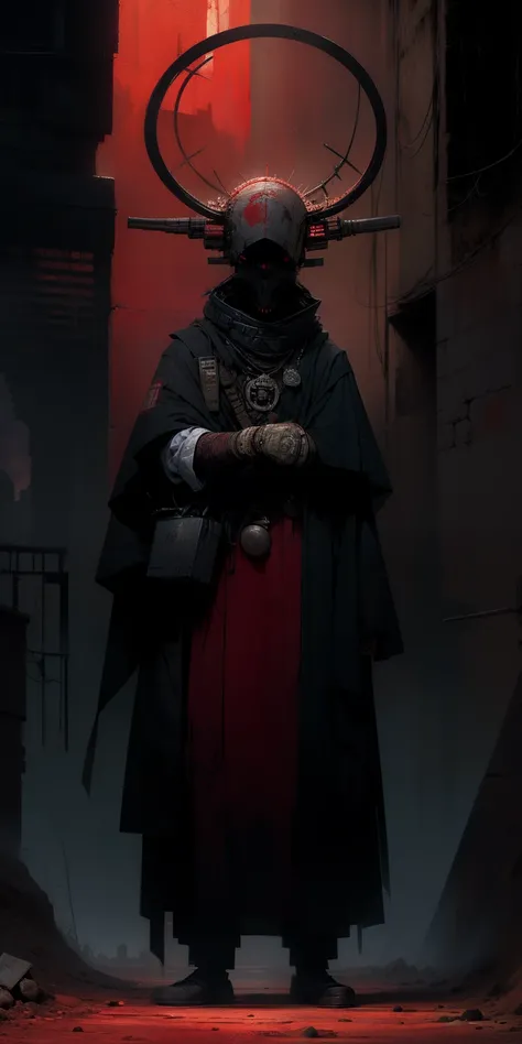 derpd, lethal prison killer in robes, danger, red sky, post apocalypse, prisoner clothes, a giant eye of red light, RED JAIL CLOTHES, Mamluk, slipknot