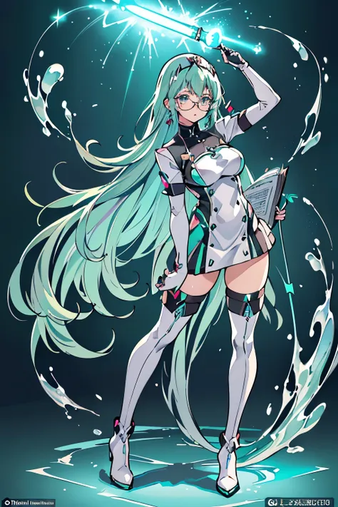 anime, girl, (((1girl))), (((waifu, xenoblade chronicles 2, pneuma waifu))), (((seafoam green hair, long hair))), ((seafoam gree...