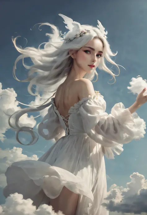 magical creature, cloud in form of pretty woman, sylphid goddess of the wind,