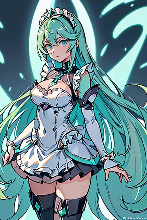 Anime, Girl, (((1girl))), (((Waifu, Xenoblade Chronicles 2, Pneuma Waifu))), (((Seafoam Green Hair, Long Hair))), ((Seafoam Green Eyes eyes:1.3, Upturned Eyes: 1, Perfect Eyes, Beautiful Detailed Eyes, Gradient eyes: 1, Finely Detailed Beautiful Eyes: 1, S...