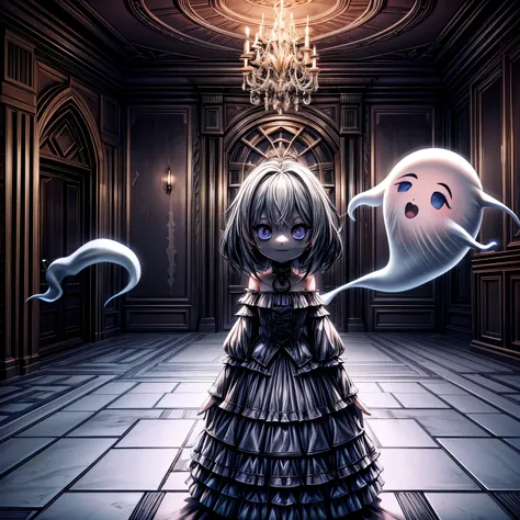 (scary fantasy mansion interior:1.2), (silly ghost:1.2), anime, (no humans:1.2), (labyrinth interior:1.2)