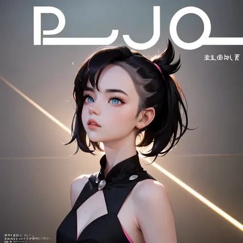 An exquisite masterpiece of top quality and high resolution featuring Marnie. Big sleepy eyes, Aqua eyes、Glowing under the dim light. black hair, much hair, messy hair, short hair, only head and shoulders, magazine style, pink top, hyperrealistic.