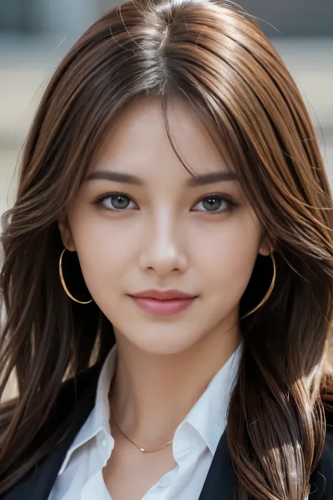 masterpiece, highest quality, realistic, Super detailed, attention to detail, High resolution, 8k wallpaper, one beautiful woman,, light brown messy hair, wearing a business suit, sharp focus, perfect dynamic composition, beautiful and fine eyes, fine hair...