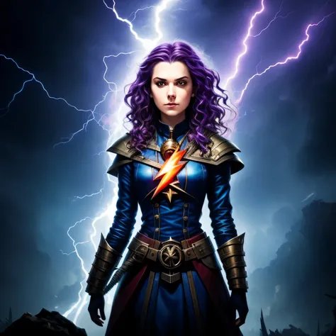 a close up of a person standing in front of a bunch of lightning, full portrait of electromancer, splashes of lightning behind her, vecna from stranger things, mtg art, diablo 4 lilith, evil sorceress, female occultist, cyberpunk medusa, goddess of lightni...