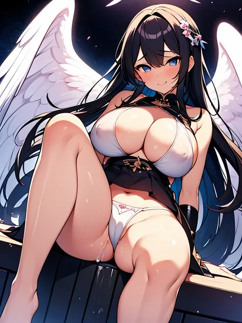 wings on girl, angel, dream classmate, anal pearl, vibrator, wings on male genitalia, illustrated, highres, ultra-detailed, realistic, portraits, vibrant colors, soft lighting、male genitalia with wings、A group of girls surrounds the erect cock of a muscula...