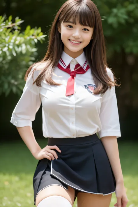 (((32ｋ,advanced details,advanced details、masterpiece,attention to detail,Full body Esbian,,alone))),RAW photo & realistic atmosphere,Finely drawn eyes on soft white skin that shines in detail,best designed high school uniforms, Surreal and very cute high s...