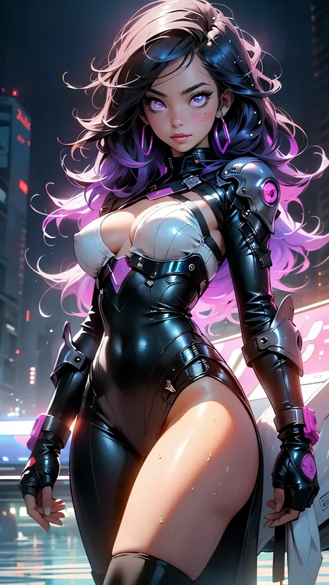 girl spacepunk,(1girl),((cute and beautiful black haired girl)),

(large breasts:1.4),saggy breasts,(((black wavy hair:1.35,absurdly long unkempt hair,messy hair,colored inner hair,ear breathing))),(((purple_eyes:1.3))),intricate eyes,beautiful detailed ey...