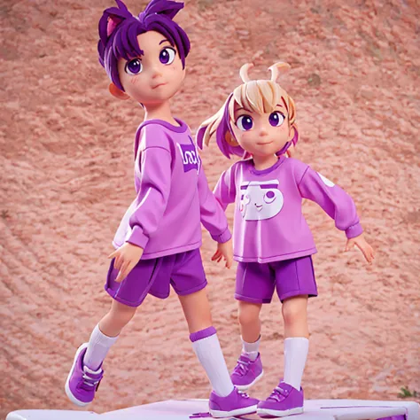 The mascot wears a purple C-patterned shirt.