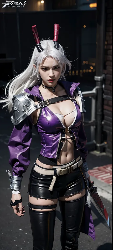 a close up of a person in a costume with a sword, as a character in tekken, female character, tifa lockhart with white hair, katana zero video game character, lunar themed attire, kda, slim body, cyborg - girl with silver hair, upper body avatar, fashion g...