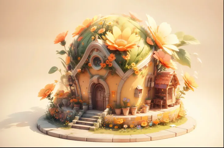 Soft colors 3D, Detailed digital 3D art, orange pastel colors, stylized 3 d graphics, 3D complex shapes, flowers with intricate details, 3 d digital art, 3 d digital art, Academy 4D Art, Magical colorful flowers, 3D illustration, 4D Color Rendering