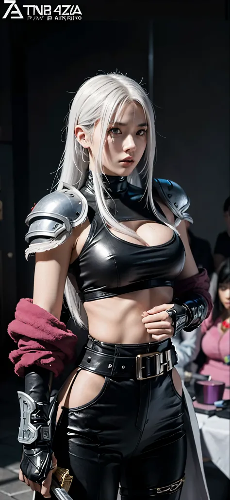 a close up of a person in a costume with a sword, as a character in tekken, female character, tifa lockhart with white hair, katana zero video game character, lunar themed attire, kda, slim body, cyborg - girl with silver hair, upper body avatar, fashion g...