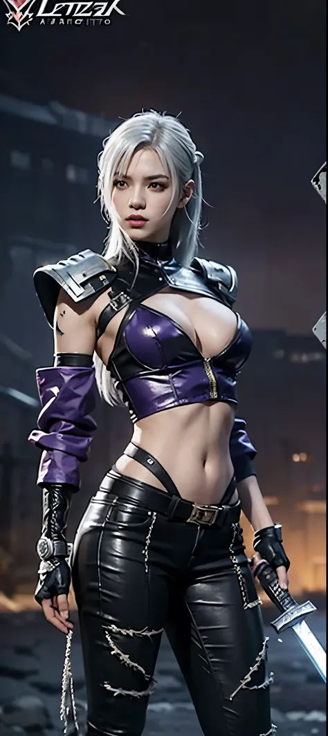 a close up of a person in a costume with a sword, as a character in tekken, female character, tifa lockhart with white hair, katana zero video game character, lunar themed attire, kda, slim body, cyborg - girl with silver hair, upper body avatar, fashion g...