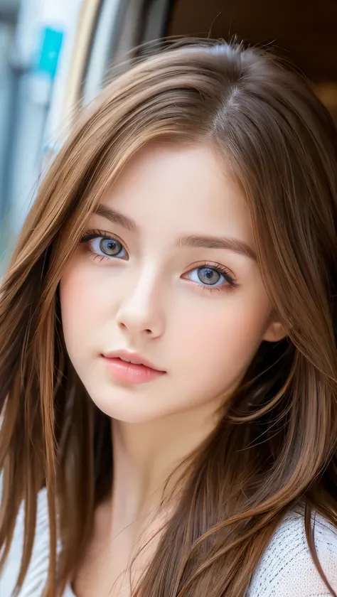 highest quality, masterpiece, (realistic:1.2), 1 girl, brown hair,front, detailed face, beautiful eyes,innocent face、Russia、１９Year、front、ID photo