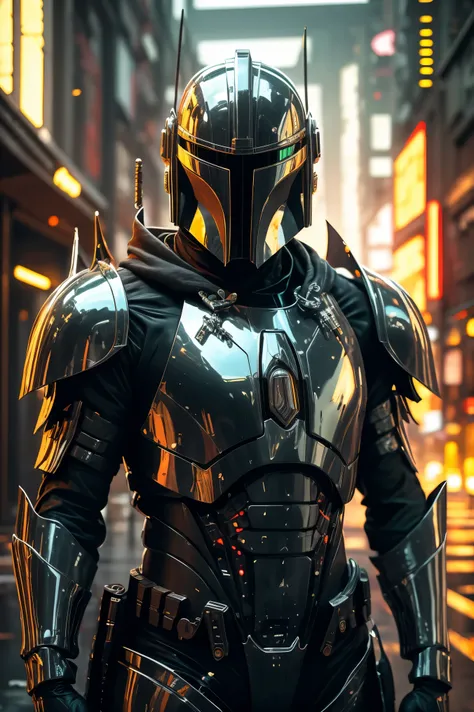 sh4g0d style cyberpunk sprite, cosmic mandalorian (chrome)