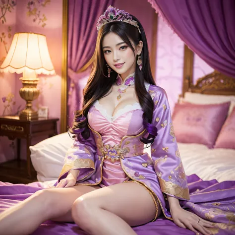 (top-quality、masutepiece、8K、Top image quality、Highly complex and detailed depictions)、(Upper body of a prostitute goddess:1.1)、The best luxury where everything is unimaginable、most gorgeous chinese goddess costume、The most gorgeous goddess furisode、(Surrou...