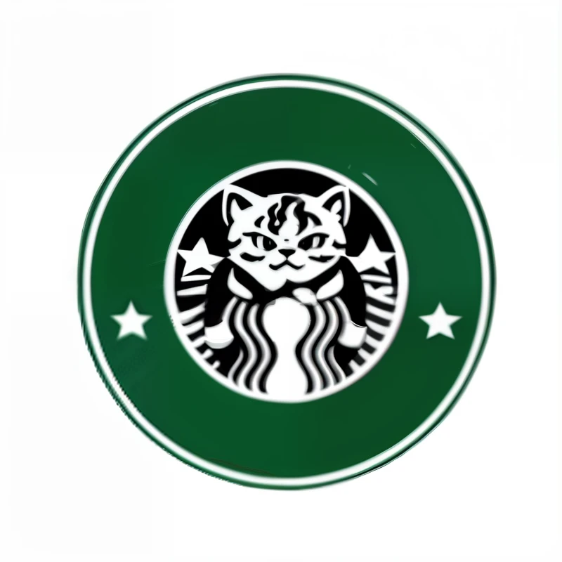 deformed angry Scottish Fold Kitten, friendly, logo of starbucks, black and white, masterpiece, line art, starbucks, using color is black and white