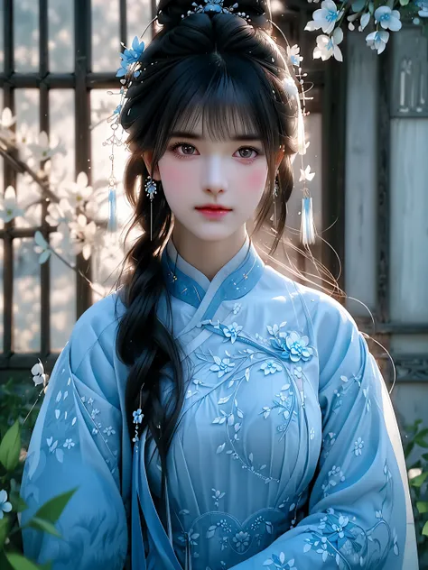 a chinese style animated female character, intricate classical beauty, wear striking traditional clothing, the main colors are l...