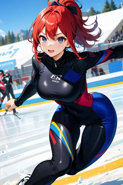 speed skating、short、body suit、Lower your hips and ski with all your might、game、Thigh emphasis、big breasts、cute face、Sexy