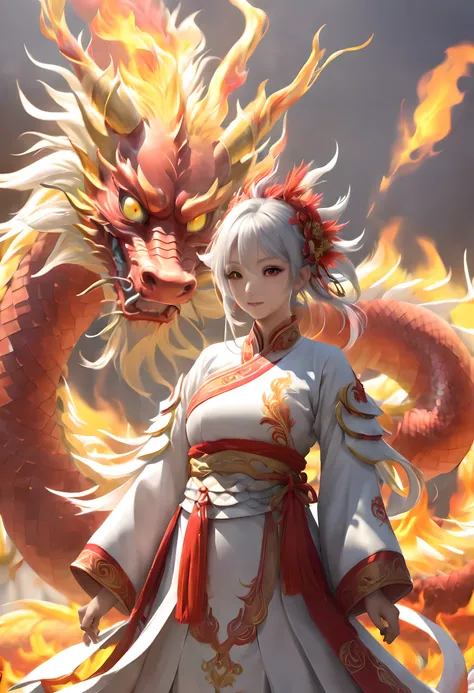 (The main subject: Wide-angle lens), The flame is light red,[五彩of,(Chinese dragon anthropomorphism)], of,戏剧性of云,(Go deep into the fields), 丰富of细节​, (广阔of天空), (sense of vastness),Energy and vitality, 复杂of细节.(最好of品质, high resolution, masterpiece:1.2), (实际of:...