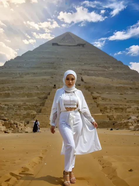 woman hijab and pyramid