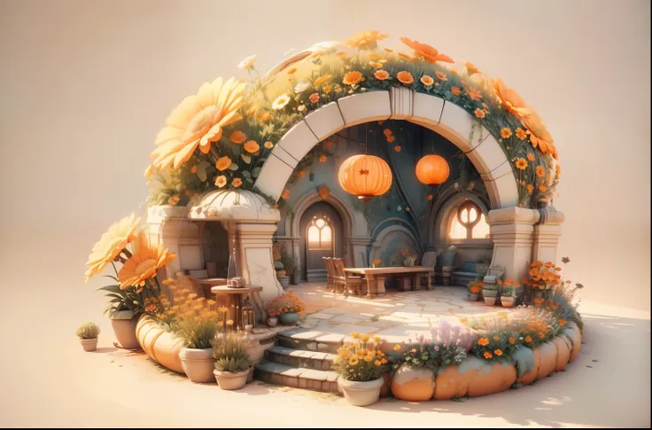 (best quality,4k,highres,masterpiece:1.2), ultra-detailed, realistic:1.37, 3D artwork with soft colors, intricate 3D digital art, soft orange color palette, stylized 3D graphics, complex 3D shapes, flowers with intricate details, digital artwork with 3D gr...