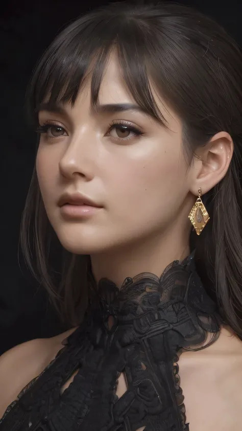 ((black background))､(((close up of face))), (model shooting style), (Highly detailed CG Unity 8K wallpaper), (world portraits&#39;The most beautiful artwork), (Medieval dresses), Professional majestic oil painting by Ed Blinky, liver gailan, Studio Ghibli...