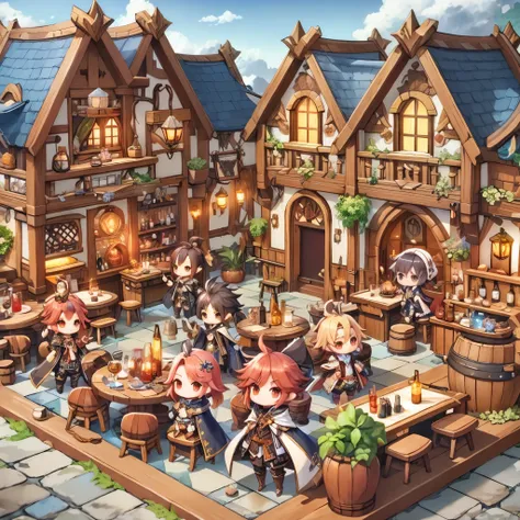 a mmorpg tavern in the style Studio Chibi, Anime 3d, cute, anime
