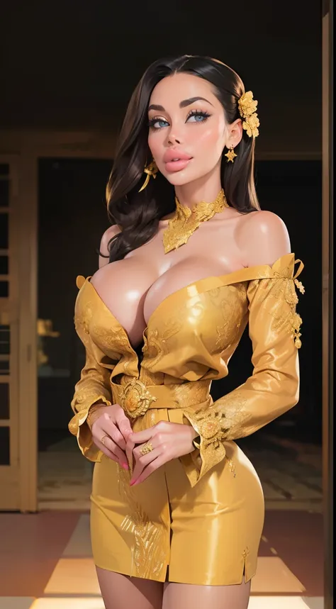 (((1girl:1.8))), ((exposed collarbone:1.5)) ((Bardot neck area:1.3)),  style, ((black, red and gold color palette:1.4)), anime style, (((thai woman))) (((b skirt:1.4))) (((smoldering eyes))), ((thai woman:1.5)), ((black hair:1.5)), 8k, 4k, Unreal Engine 5,...