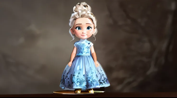 Close-up of doll wearing dress and hairstyle, Elsa, frozen ii movie still, Elsa frozen, beautiful Elsa, disney render, Official rendering, Early computer graphics and image processing, by disney, frozen, princess portrait, disney animation style, Emma Wats...