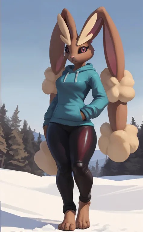 [pokemon; lopunny], [Uploaded to e621.net; (Foxovh), (Pixelsketcher), (mayosplash)], ((masterpiece)), ((HD)), ((High res)), ((solo portrait)), ((full body)), ((front view)), ((feet visible)), ((furry; anthro lop bunny girl)), ((detailed fur)), ((cel shadin...