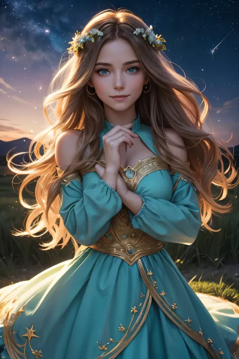 Celeste, with her hair of radiant gold, welcomes followers with a warm smile. Her captivating blue eyes sparkle with curiosity Under the starlit sky, Celestes hair flows freely, framing her face. Her captivating green eyes gaze up at the stars with a sense...