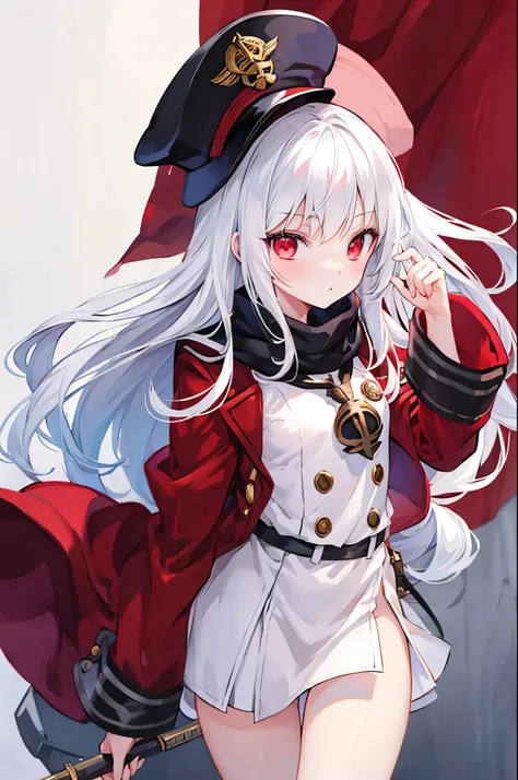 White hair　girls　cute　red eyes　wearing the captain&#39;s hat