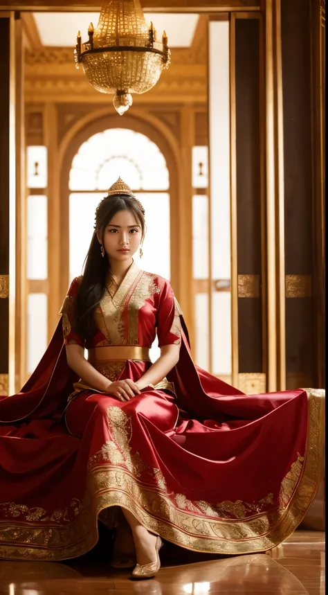 classical palace，Ancient costume，Asian girl，Exquisite facial features，apparel，long skirt，Interior of the palace，HD resolution，CLASSICSTYLE，gorgeous，Warm colors，Silk texture