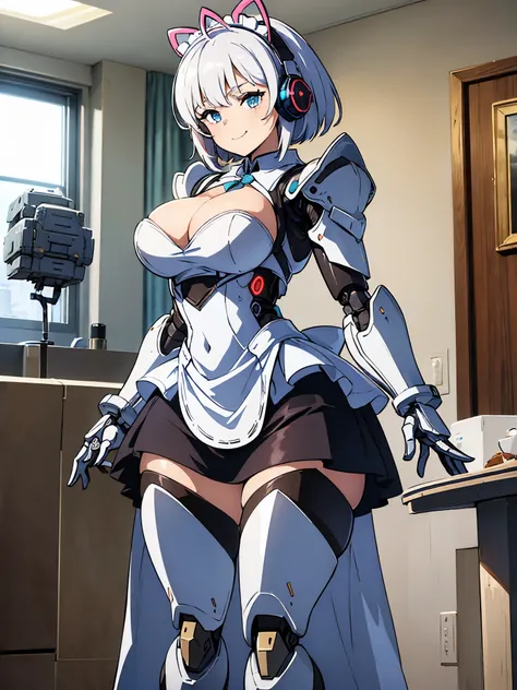 (((1 female:1.8)))、(((full body description)))、(((Standing depiction)))、(((9th class)))、Beautiful woman in moe pose in futuristic white shiny heavy armored robot suit、perfect android girl, gynoid cyborg body, perfect anime cyborg woman, beautiful female an...