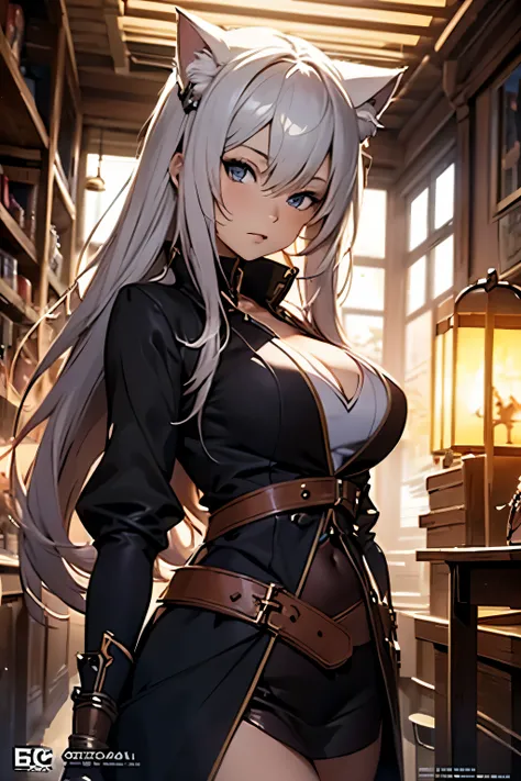 A woman wearing black clothes with cat ears and a cat tail, detailed anime artwork, epic light novel cover art, Epic light novel art cover, detailed digital anime art, beautiful and attractive anime woman, anime fantasy artwork, Highly detailed art buds, d...