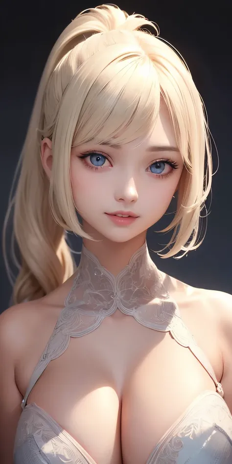 one person１８Beautiful woman of age、Moisturizing and beautiful eyes、ciri、picture、oval jaw、delicate features、beautiful expression、beautiful blonde hair、long bangs、long ponytail、Blue eyes with a beautiful glow、LDS Art,Fashion model 25 years old、[[[[Close-up]]...