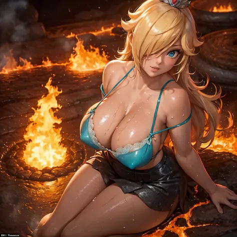 Rosalina, Hot cleavage, frontal view of the tits, Tits in close-up, hot provocative tits, very hot cleavage, only her, 1 girl, titfuck pose, titfuck position, titfuck view, blue corset, blue bra, blue lingerie, crown, full body, crown visible, covered nipp...