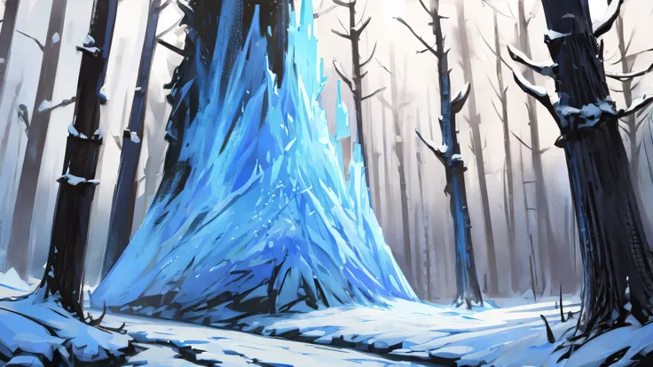 frozen forest, fantasy, semi-realistic