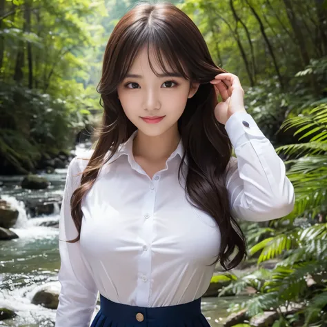 (masterpiece、highest quality、ultra high resolution、8K)、1 very beautiful 18 year old girl、(Perfect composition where the girl fits neatly into the frame:1.1)、(perfect anatomy:1.1)、wavy hair、(Huge breasts that are about to burst:1.3)、(emphasize the bust line...