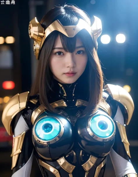 (Background of skimpy mechanical girl and octopus alien)、（Mystical expression）、highest quality、masterpiece、Super high resolution、(Photoreal:1.4)、RAW photo、1 girl、glowing skin、detailed face、(((1 Mechanical Girl)))、Heavy chest、（gold metal bodysuit）、(Natural ...