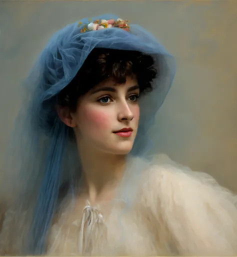 painting of a extremely gorgeous woman in a blue dress and a veil holding a rose, adelaide labille - guiard, inspired by Adélaïde Labille-Guiard, by Adélaïde Labille-Guiard, inspired by Élisabeth Vigée Le Brun, by Élisabeth Vigée Le Brun