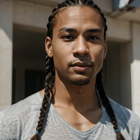 better quality, ultrarealism, ultra high resolution, handsome mixed race black man with light skin, hair with braids, no beard