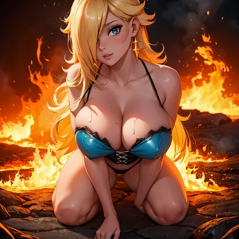 Rosalina, Hot cleavage, frontal view of the tits, Tits in close-up, hot provocative tits, very hot cleavage, only her, 1 girl, titfuck pose, titfuck position, titfuck view, blue corset, crown, full body, crown visible, covered nipples, sweet smile, into th...