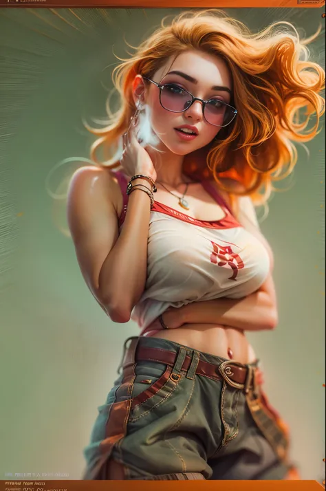 DSLR, F/2.8, Lens Flare, 5D, 16k, Super-Resolution . realistic style, key visual, vibrant, studio realistic, highly detailed A surprised whimsical girl clutched in red towel standing in a and cute busty ginger venus, Lively gestures and facial expression ,...