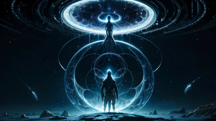 Illustrate scenes of aliens communing with cosmic consciousness, tapping into the universal energy field and experiencing states of expanded awareness and transcendence as they explore the infinite depths of existence.