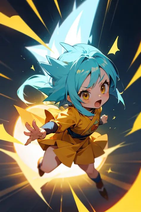 small girl cute using kamehameha and turning into super saiyan