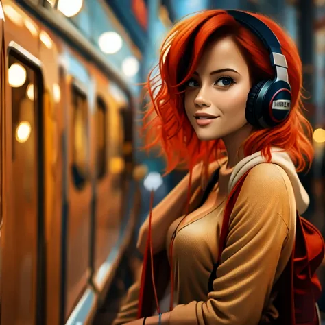 Redhead with headphones V.7