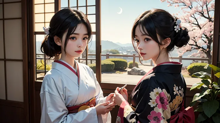 masterpiece,hyper quality, very detailed,perfect picture,alone、kimono美人、In general、kimono、black haired bitch、japanese hair、colorful japanese kimono、Nishijin textile、delicate and smart eyes、half-open lips、look sideways、elegant、nice、beautiful、blush(0.2)、dazz...