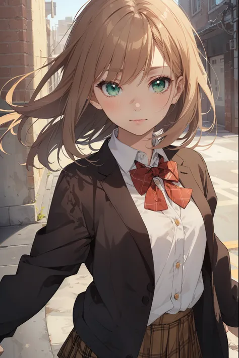 ((Masterpiece, Top Quality, High Resolution, UHD, Perfect Pixel, Depth of Field, 8k, RTX, HDR)), 1 Girl, Single, Solo, Beautiful Anime Girl, Beautiful Art Style, Last Boss Anime Character, ((Long Hair, Bangs, Brown Hair, Curly Hair: 0.5)), ((Green Eyes: 1....