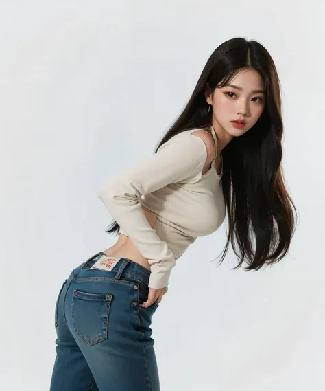 araffed asian woman in jeans and a white shirt posing for a picture, blackpink jennie, photo of slim girl model, jinyoung shin, gorgeous young korean woman, casual pose, heonhwa choe, korean girl, jaeyeon nam, korean womens fashion model, skinny waist and ...